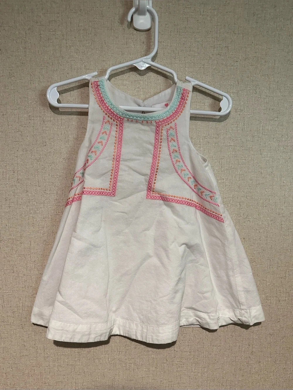 Lulurain 12M Embroidered White Kids Dress with Pink & Mint Accents